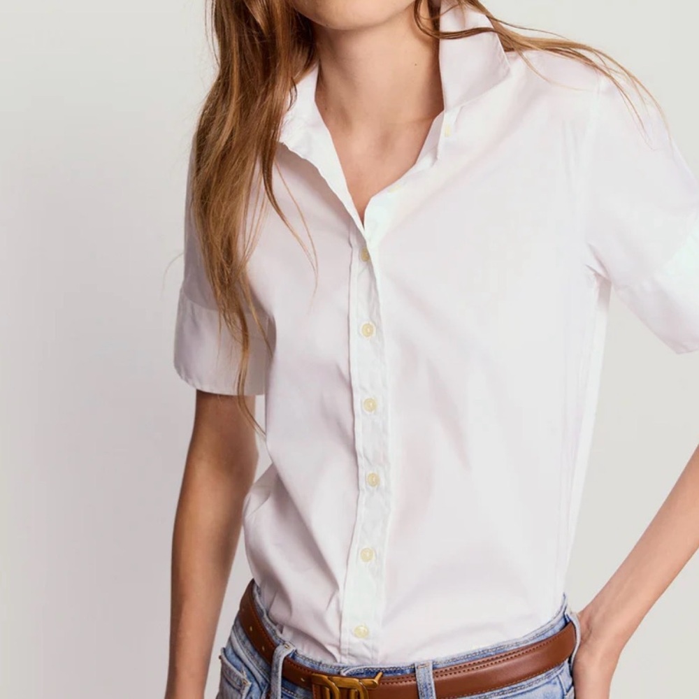The Shirt by Rochelle Behrens White Short-Sleeve Button-Down Shirt NWOT